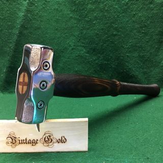 Vintage Gold Blacksmith Double Face Hammer Custom Ash Handle Biker Tool