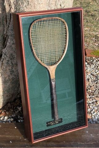 Rare Antique Flat Top Circa 1870 Wood Tennis Racket Shadow Box Museum Primitive