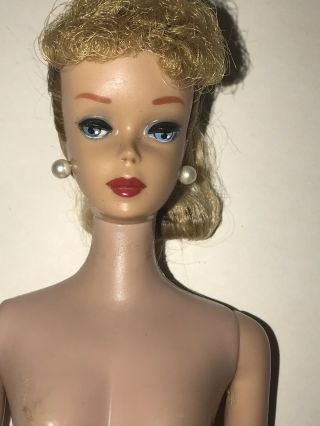 Vintage Barbie 1961 Blonde Ponytail 5 Nude Doll Hair Set Earrings