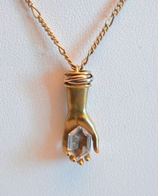 Vintage 1970s Cartier 18k Gold Hand Of God Holding Diamond Pendant Necklace