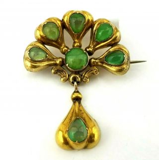 Antique 9ct Gold Jade Woven Hair Memento Mori Mourning Love Brooch
