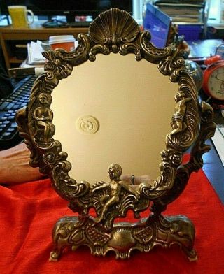 Vintage Victorian Style Silver - Plated Swivel Mirror - 12 1/2 " Tall