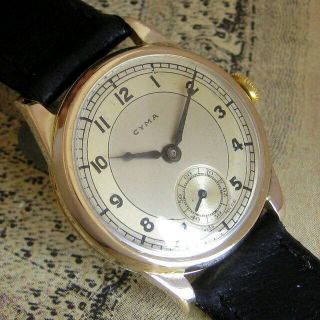 Mens 1936 Cyma Tavannes 9k Solid Gold Schwob Freres Deco Swiss Watch A,