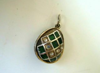 Imper.  Russian 84 Silver Enamel Egg Pendant With Crystals By K.  Faberge Design
