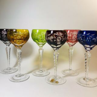 Nachtmann Traube Vintage Color Crystal.  6 7/8 Wine Hock Set Of 6 Rare Stunning