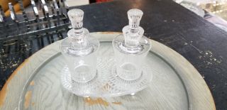Vintage Lalique Crystal Art Deco Oil & Vinegar Cruet Set With Stand