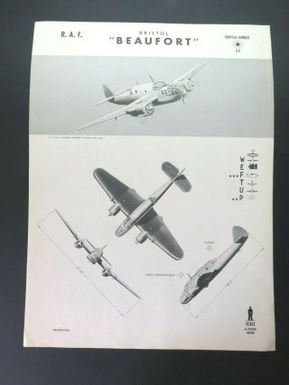 1942 18.  5 " X 24.  8 " Navy Aircraft Id Poster - " Bristol Beaufort "