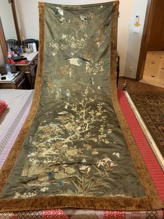 2 Antique Chinese Qing Dynasty Hand Embroidery Panel,  Sleeve Band 45 " X 112 "