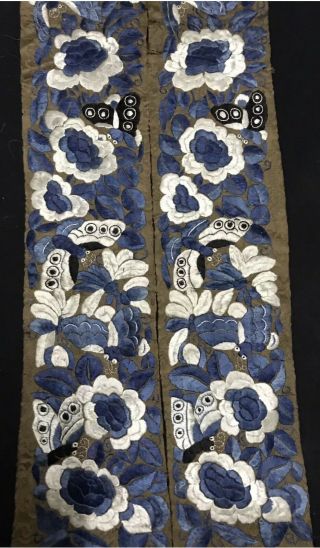 2 Antique Chinese Qing Dynasty Hand Embroidery Panel,  Sleeve Band 45 