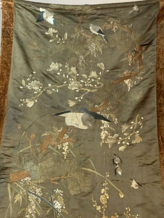2 Antique Chinese Qing Dynasty Hand Embroidery Panel,  Sleeve Band 45 