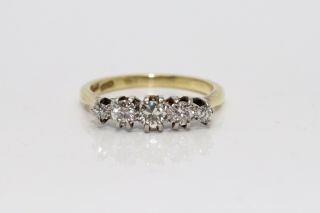A Great Antique Art Deco 18ct Gold & Platinum 0.  40ct Diamond Five Stone Ring
