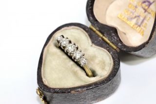 A Great Antique Art Deco 18ct Gold & Platinum 0.  40ct Diamond Five Stone Ring 7
