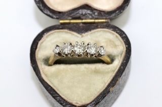 A Great Antique Art Deco 18ct Gold & Platinum 0.  40ct Diamond Five Stone Ring 8