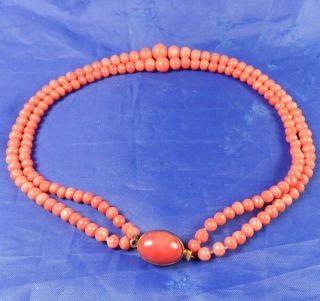 Stunning Antique Double String Coral Bead Necklace