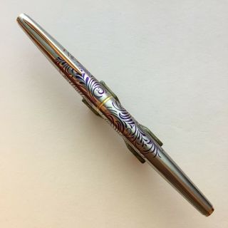131 Pilot Fountain Pen Gold Nib Steel Barrel Etched Motif Vintage Made In Japan