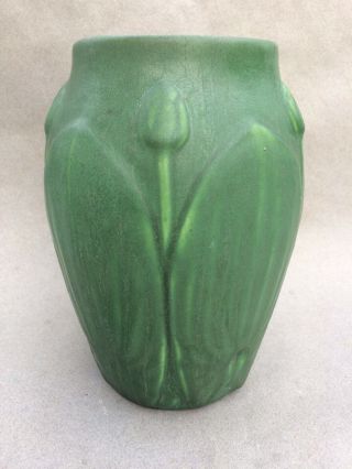 Antique Hampshire Arts And Crafts Matt Green - leaf And Bud Pottery Vase 42 2
