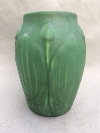 Antique Hampshire Arts And Crafts Matt Green - leaf And Bud Pottery Vase 42 3