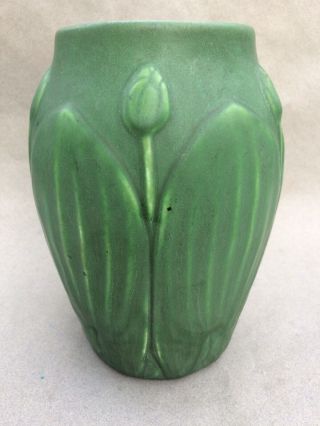Antique Hampshire Arts And Crafts Matt Green - leaf And Bud Pottery Vase 42 4