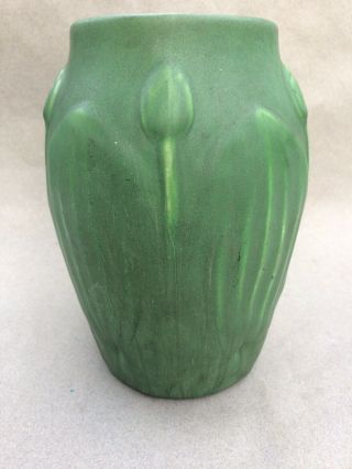 Antique Hampshire Arts And Crafts Matt Green - leaf And Bud Pottery Vase 42 7