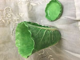 WOW Rare Dodie Thayer Hand Made Lettuceware Cabbage Vase & Coaster 8
