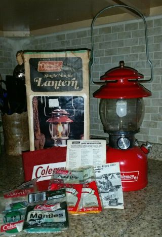 Vintage Red Coleman Lantern Model 200a Red Dated 3 Of 1977 W Mantles & Box,