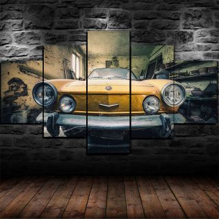 Framed Old Vintage Antique Fiat Car Canvas Wall Art Home Decor 5 Piece