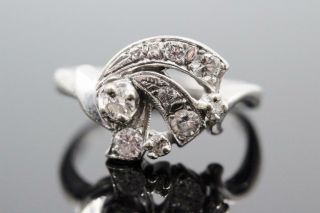 Art Deco Vintage 14k White Gold Fancy Design.  50ctw Diamond Dinner Ring