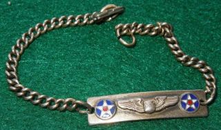 Wwii Us Army Aaf Pin 1/20th 10k Gold Filled On Sterling Pilot Wings Bracelet