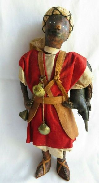 Antique Handmade Hand Sewn Detailed 8.  5 " Leather Desert Man Figure Doll