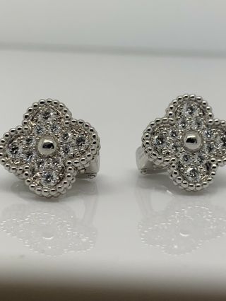 Van Cleef & Arpels Vintage Alhambra Diamond Earrings 18 K White Gold