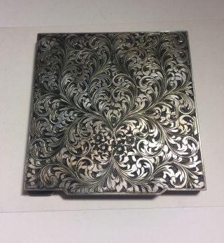 Vintage Italian 800 Silver Floral Ornate Mirrored Compact