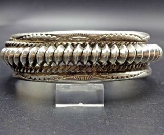 Vintage Navajo Heavy Gauge Twisted & Stamped Sterling Silver Cuff Bracelet 58g