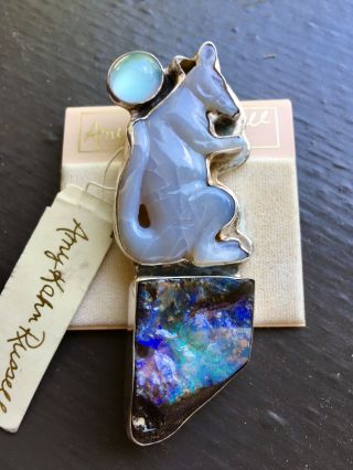 Amy Kahn Russell Hand - Carved Boulder Opal Moonstone Chalcedony Kangaroo Pendant