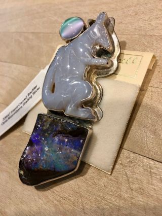 Amy Kahn Russell Hand - Carved Boulder Opal Moonstone Chalcedony Kangaroo Pendant 4