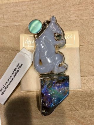 Amy Kahn Russell Hand - Carved Boulder Opal Moonstone Chalcedony Kangaroo Pendant 5