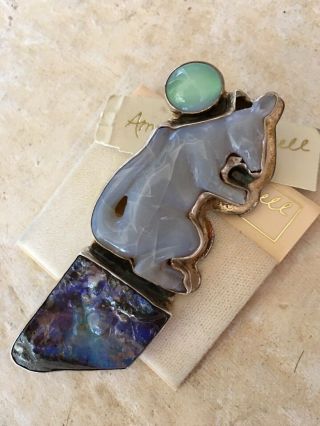 Amy Kahn Russell Hand - Carved Boulder Opal Moonstone Chalcedony Kangaroo Pendant 6