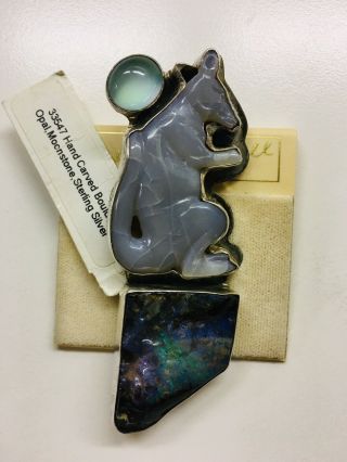 Amy Kahn Russell Hand - Carved Boulder Opal Moonstone Chalcedony Kangaroo Pendant 9