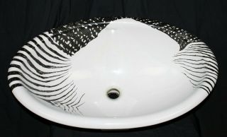 Vtg Kohler Sink Artist Edition Drop In Oval Black White Animal Print Zebra Bath
