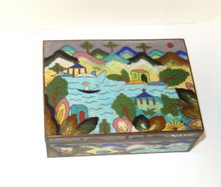 Rare Chinese Cloisonne Enamel Landscape Humidor Trunk Box