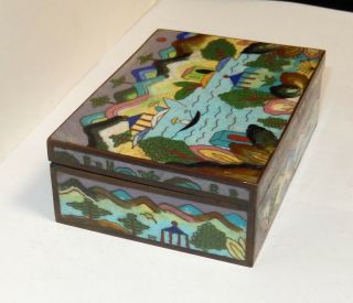 RARE CHINESE CLOISONNE ENAMEL LANDSCAPE HUMIDOR TRUNK BOX 3