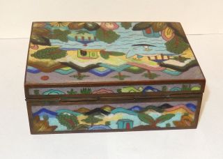 RARE CHINESE CLOISONNE ENAMEL LANDSCAPE HUMIDOR TRUNK BOX 5