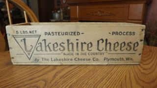 Vintage Lakeshire Wooden Cheese Box Lakeshire Plymouth Wisconsin 5 Wood Crate