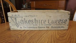 Vintage LAKESHIRE Wooden Cheese Box Lakeshire Plymouth Wisconsin 5 Wood Crate 2