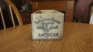 Vintage LAKESHIRE Wooden Cheese Box Lakeshire Plymouth Wisconsin 5 Wood Crate 3