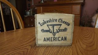 Vintage LAKESHIRE Wooden Cheese Box Lakeshire Plymouth Wisconsin 5 Wood Crate 4