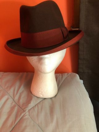 Vintage Stetson Royal St.  Regis Homburg Fedora Hat 50s - 60s Brown Color Size 7