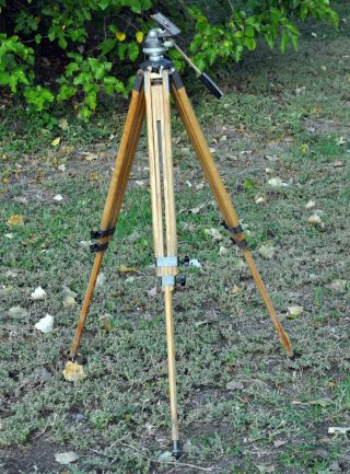 vintage German wooden TRIPOD by BERLEBACH for CAMERA rotating head large format. 2