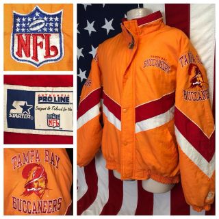 Vintage Starter Nfl Pro Line Tampa Bay Buccaneers Stitched Jacket Winter Coat L