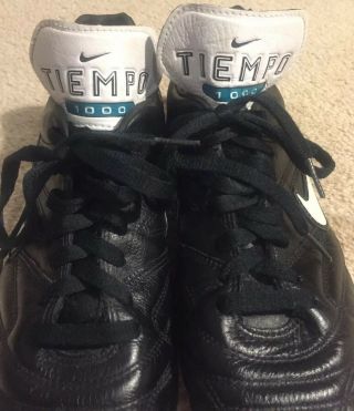 Nike Tiempo 1000 Black / White Soccer Cleats RARE Leather Vintage Men ' s US 9.  5 5