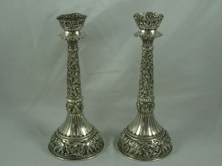 Pretty Pair,  Indian Solid Silver Candlesticks,  C1920,  364gm